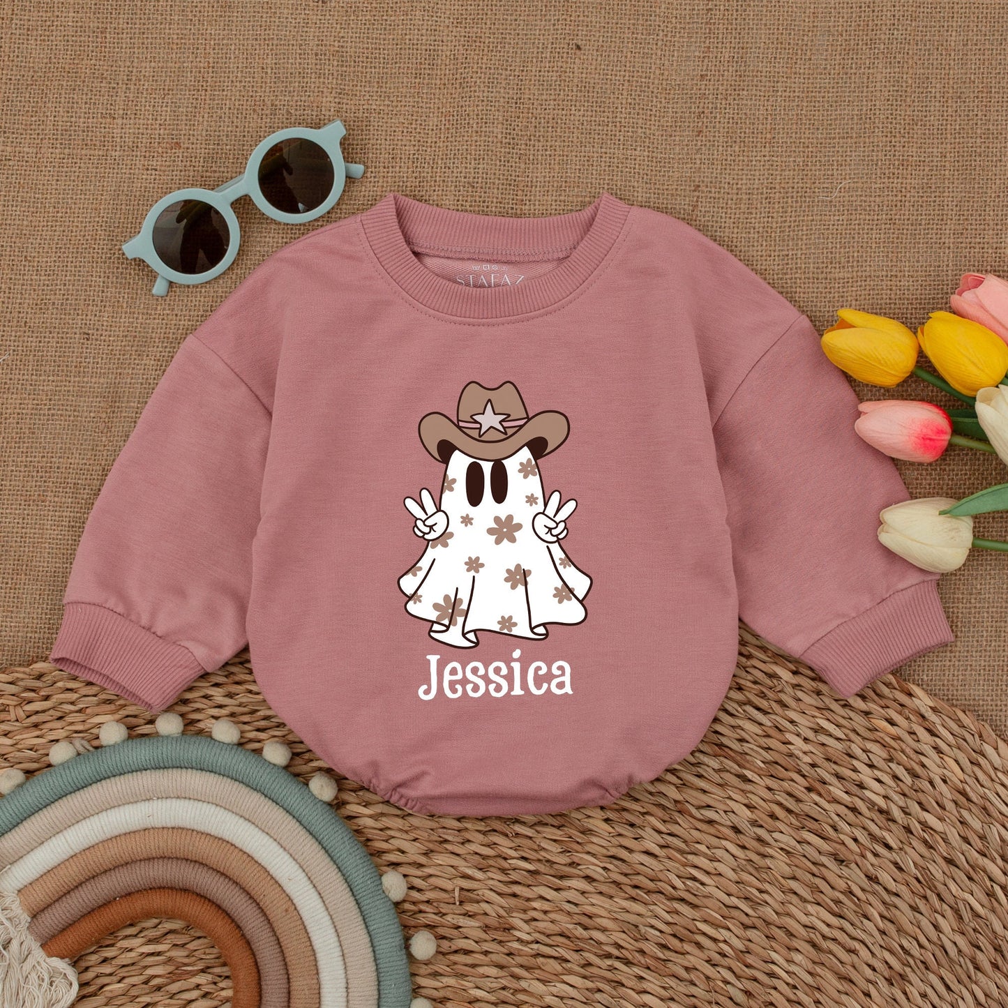 Cowgirl Ghost Baby Romper - Personalized Halloween & Fall Outfit