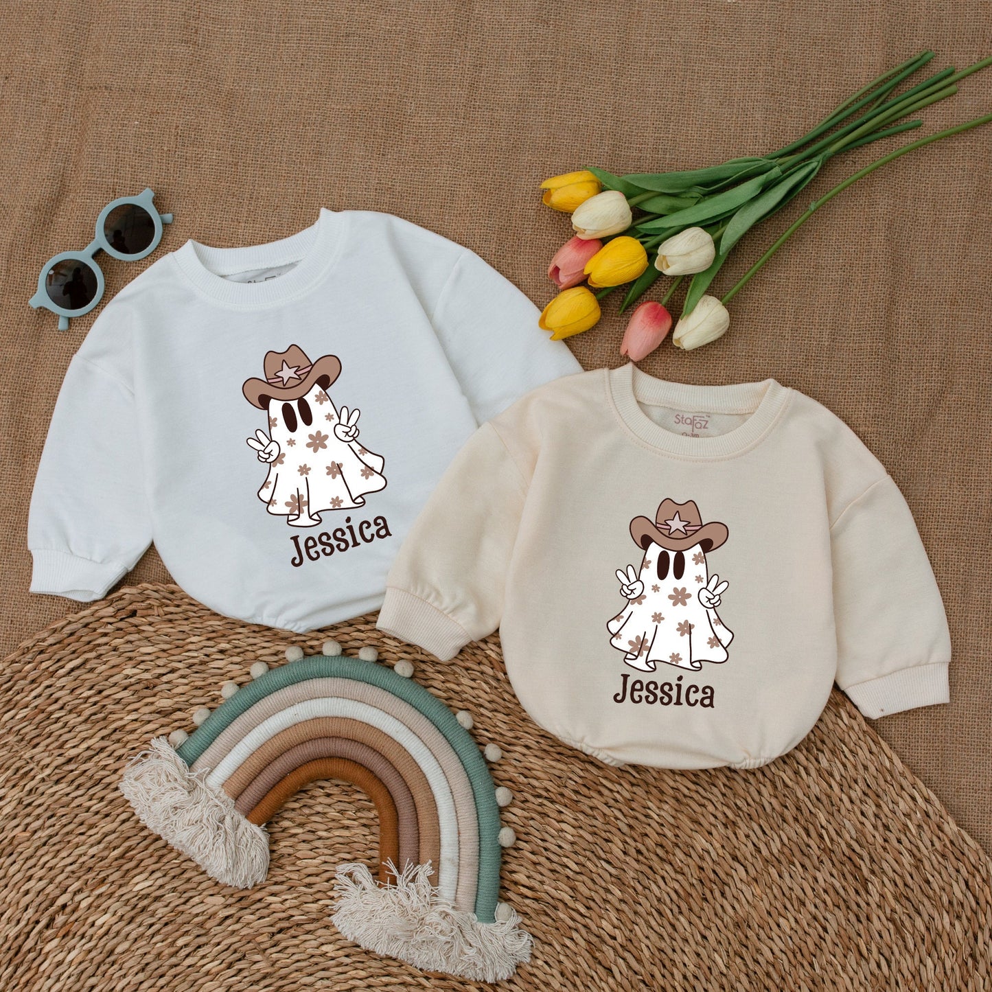 Cowgirl Ghost Baby Romper - Personalized Halloween & Fall Outfit