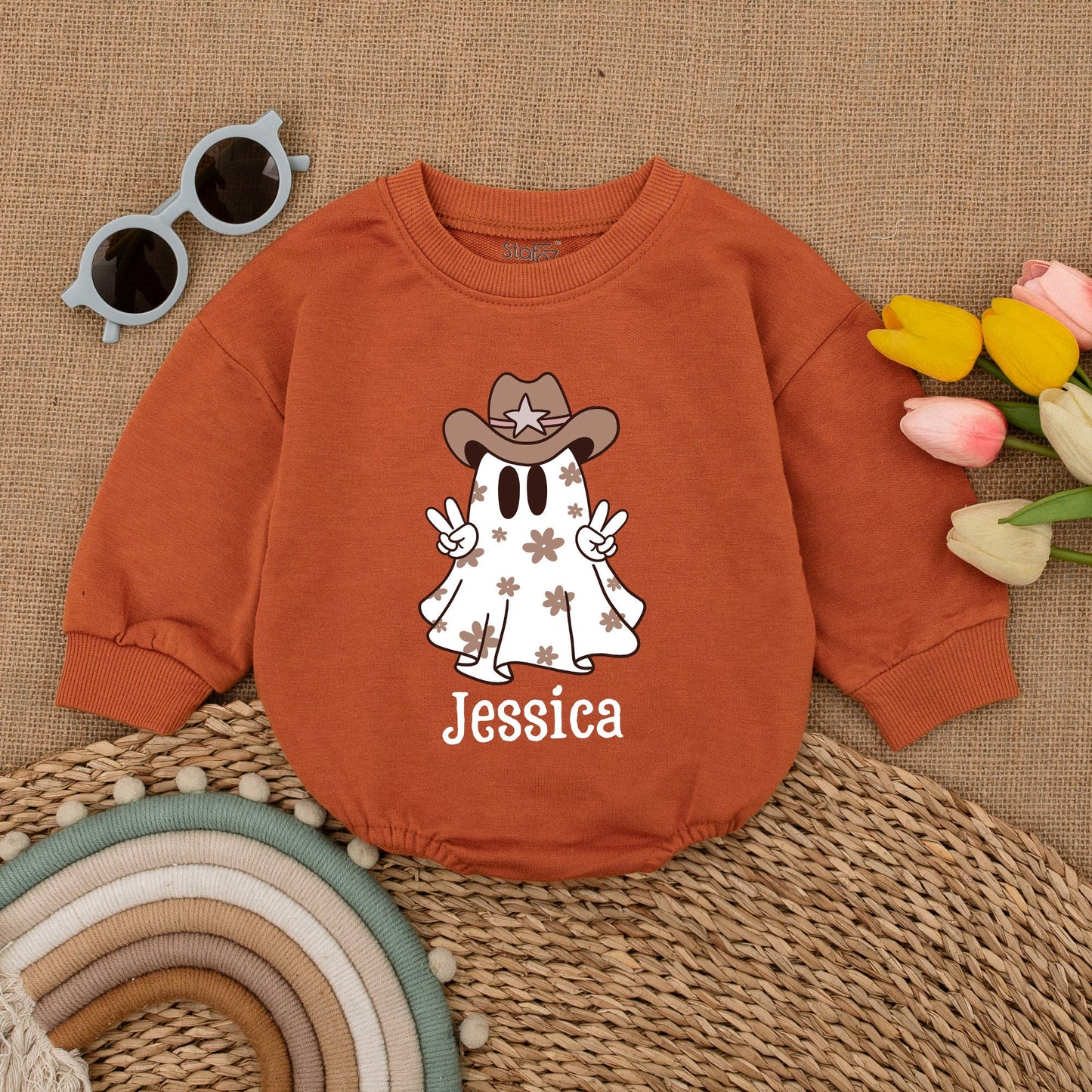 Cowgirl Ghost Baby Romper - Personalized Halloween & Fall Outfit