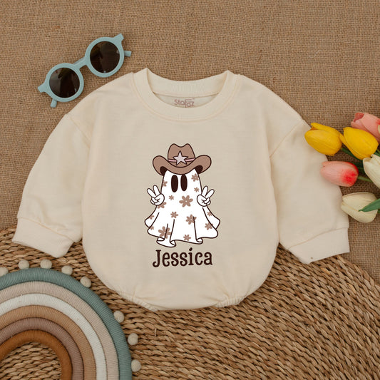 Cowgirl Ghost Baby Romper - Personalized Halloween & Fall Outfit