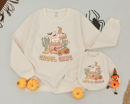 Matching Mommy & Me Halloween Sweatshirts: Ghoul Gang Western Style