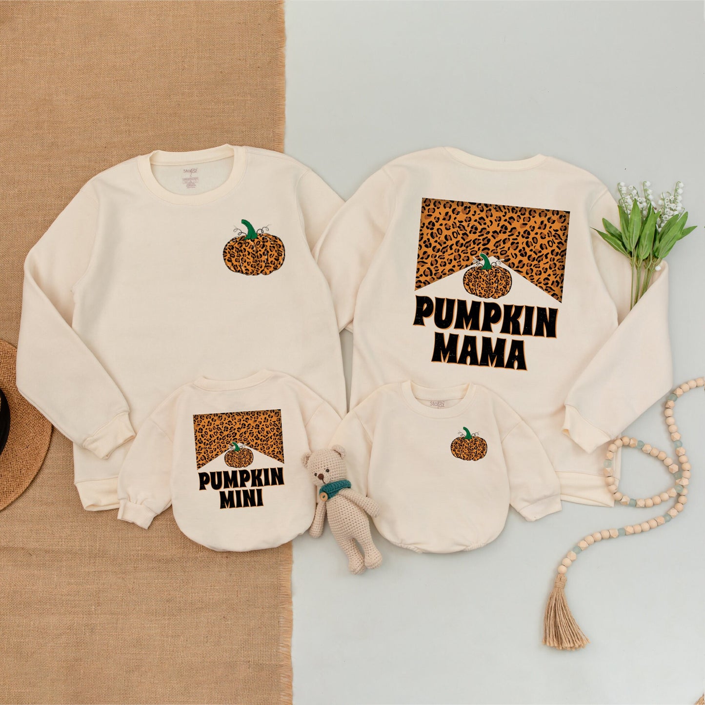 Leopard Pumpkin Family Outfits: Mama and Mini Fall Sweatshirts