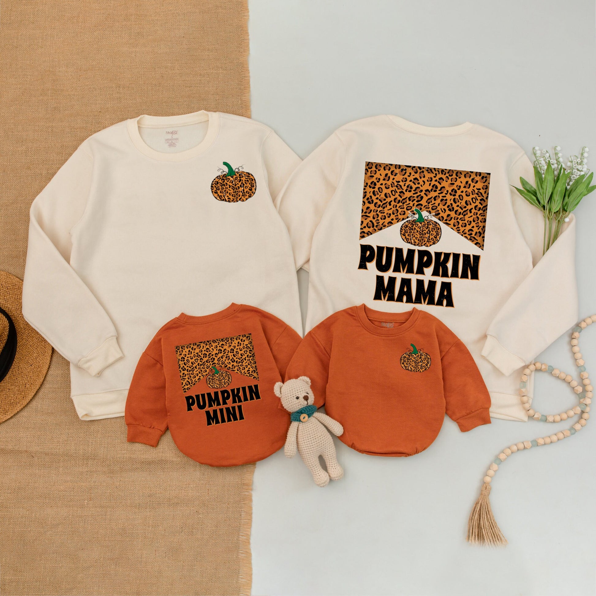 Leopard Pumpkin Family Outfits: Mama and Mini Fall Sweatshirts