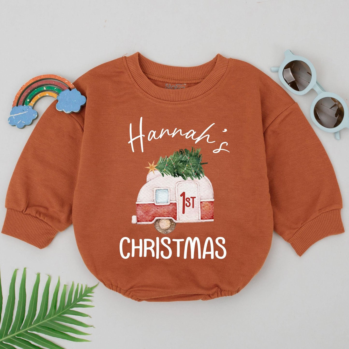 Custom Name Baby Christmas Romper, 1st Xmas, Unisex Gift Outfit