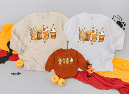 Cozy Pumpkin Spice Latte Family Sweatshirt Fall Coffee & Halloween Matching Outfits Mama & Me Autumn Vibes