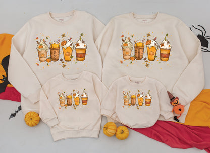 Cozy Pumpkin Spice Latte Family Sweatshirt Fall Coffee & Halloween Matching Outfits Mama & Me Autumn Vibes