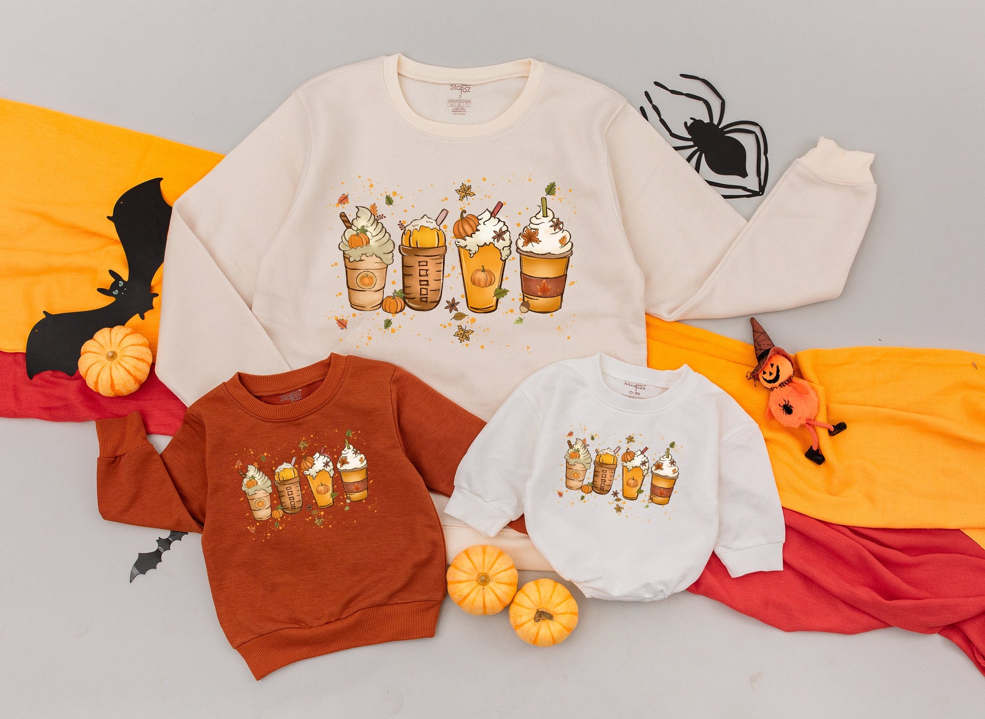 Cozy Pumpkin Spice Latte Family Sweatshirt Fall Coffee & Halloween Matching Outfits Mama & Me Autumn Vibes