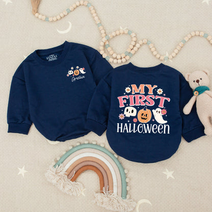 Personalized My First Halloween Baby Romper Ghost Pumpkin Skull Outfit, Baby Girl Boy Costume Fall Clothes, Spooky Season
