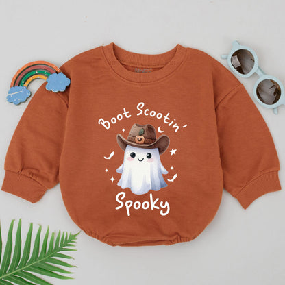 Boot Scootin' Spooky Ghost Romper, First Halloween Outfit, Cute Cowboy Baby Bodysuit, Western Newborn Girl Clothes, Halloween Party Costume 135