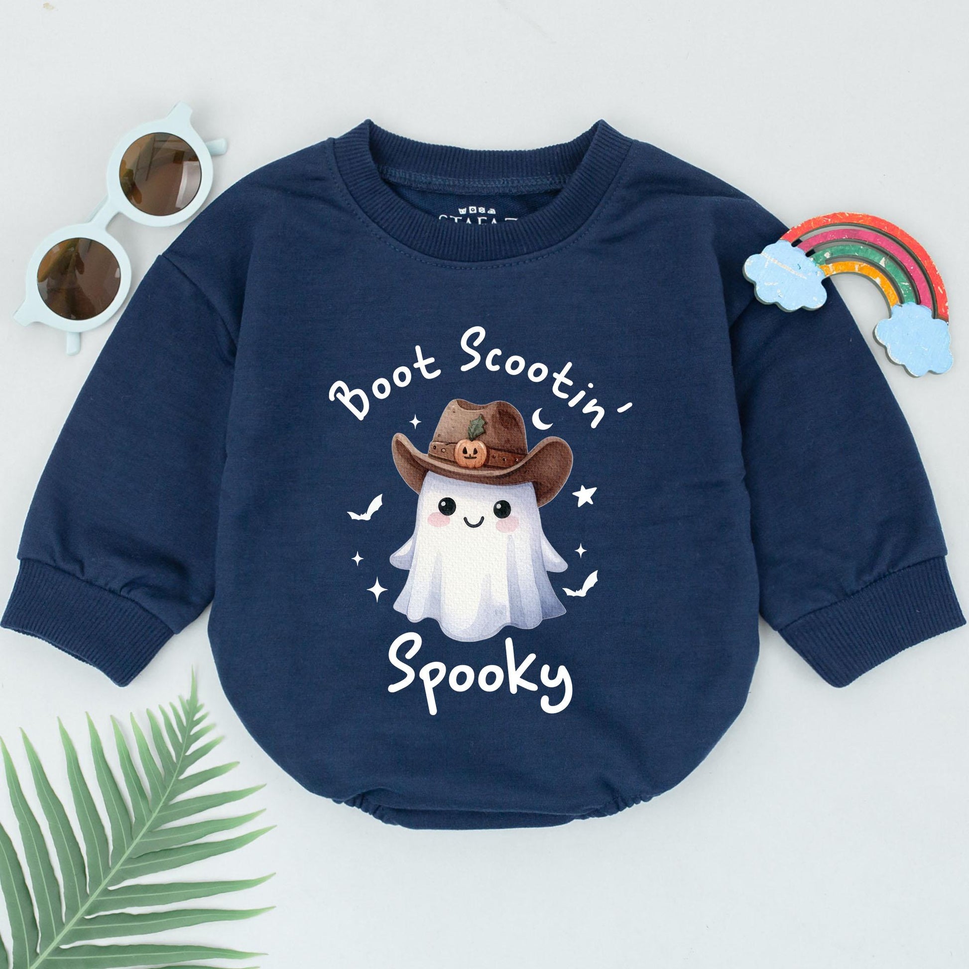 Boot Scootin' Spooky Ghost Romper, First Halloween Outfit, Cute Cowboy Baby Bodysuit, Western Newborn Girl Clothes, Halloween Party Costume 135