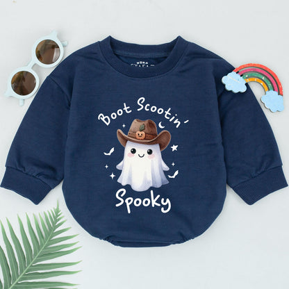 Boot Scootin' Spooky Ghost Romper, First Halloween Outfit, Cute Cowboy Baby Bodysuit, Western Newborn Girl Clothes, Halloween Party Costume 135