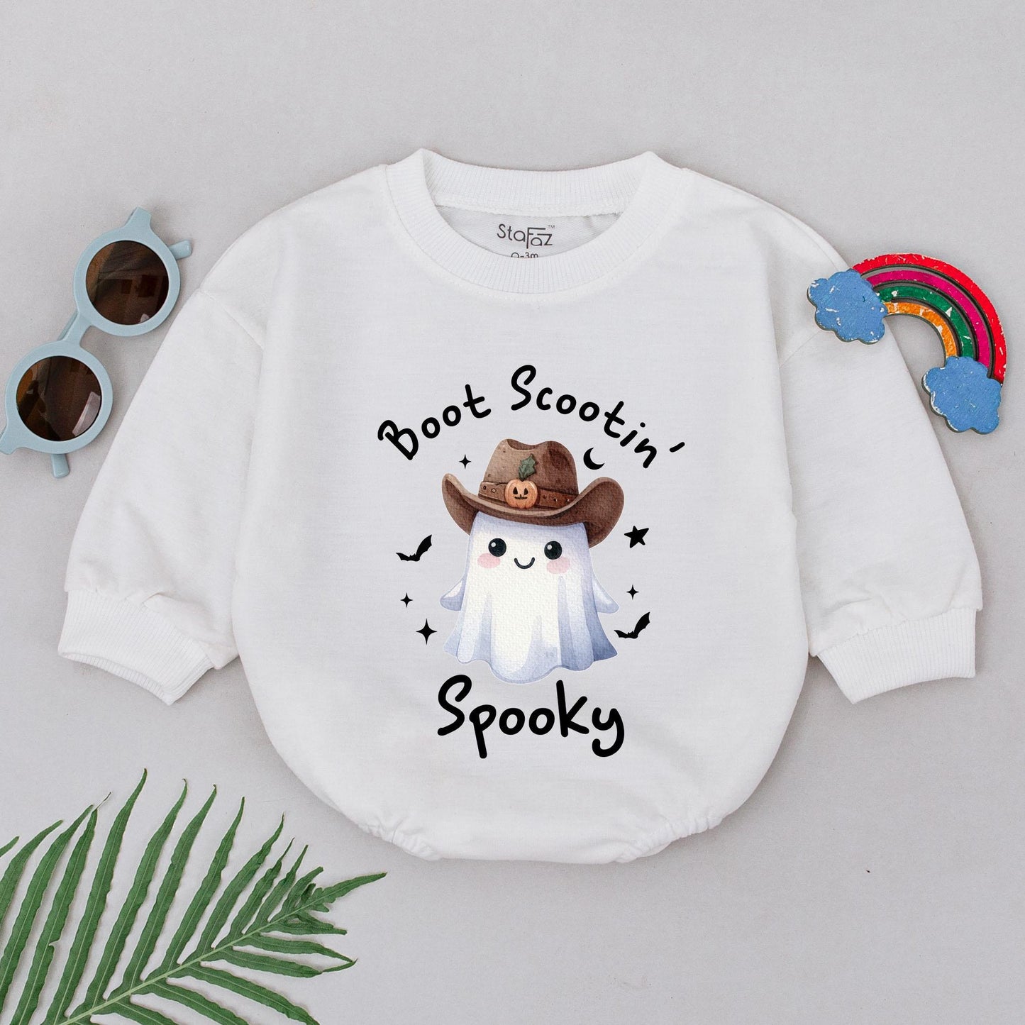 Cowboy Ghost Baby Romper: First Halloween Outfit for Newborn Girls