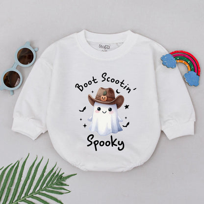 Boot Scootin' Spooky Ghost Romper, First Halloween Outfit, Cute Cowboy Baby Bodysuit, Western Newborn Girl Clothes, Halloween Party Costume 135