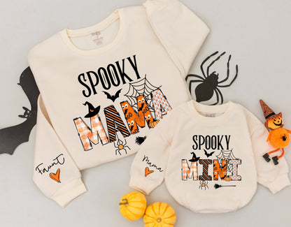 Matching Mommy & Me Spooky Halloween Sweatshirts, Retro Baby Romper