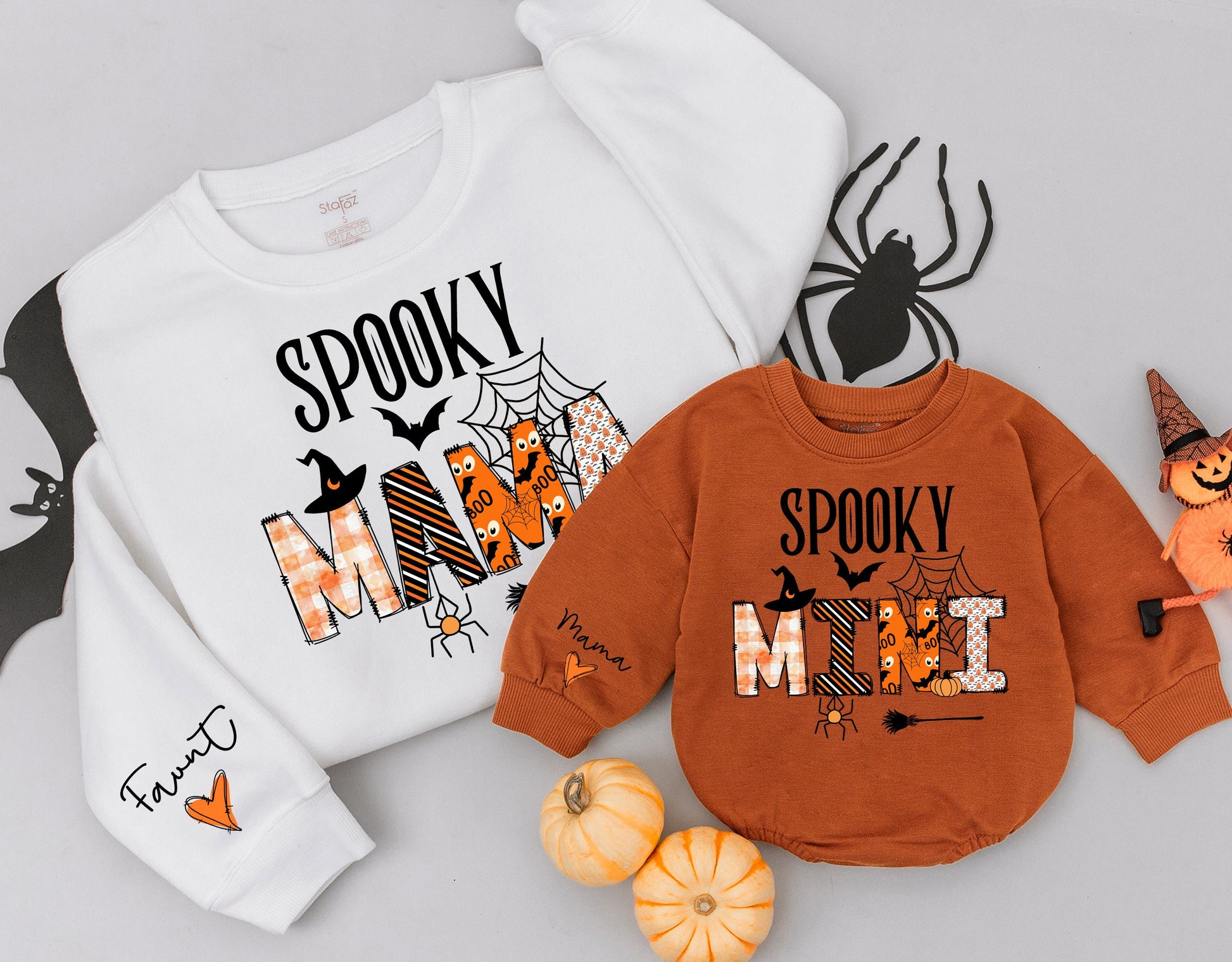 Matching Mommy & Me Spooky Halloween Sweatshirts, Retro Baby Romper