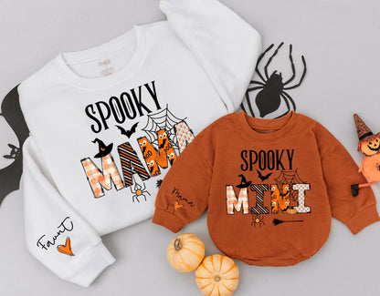 Matching Mommy & Me Spooky Halloween Sweatshirts, Retro Baby Romper