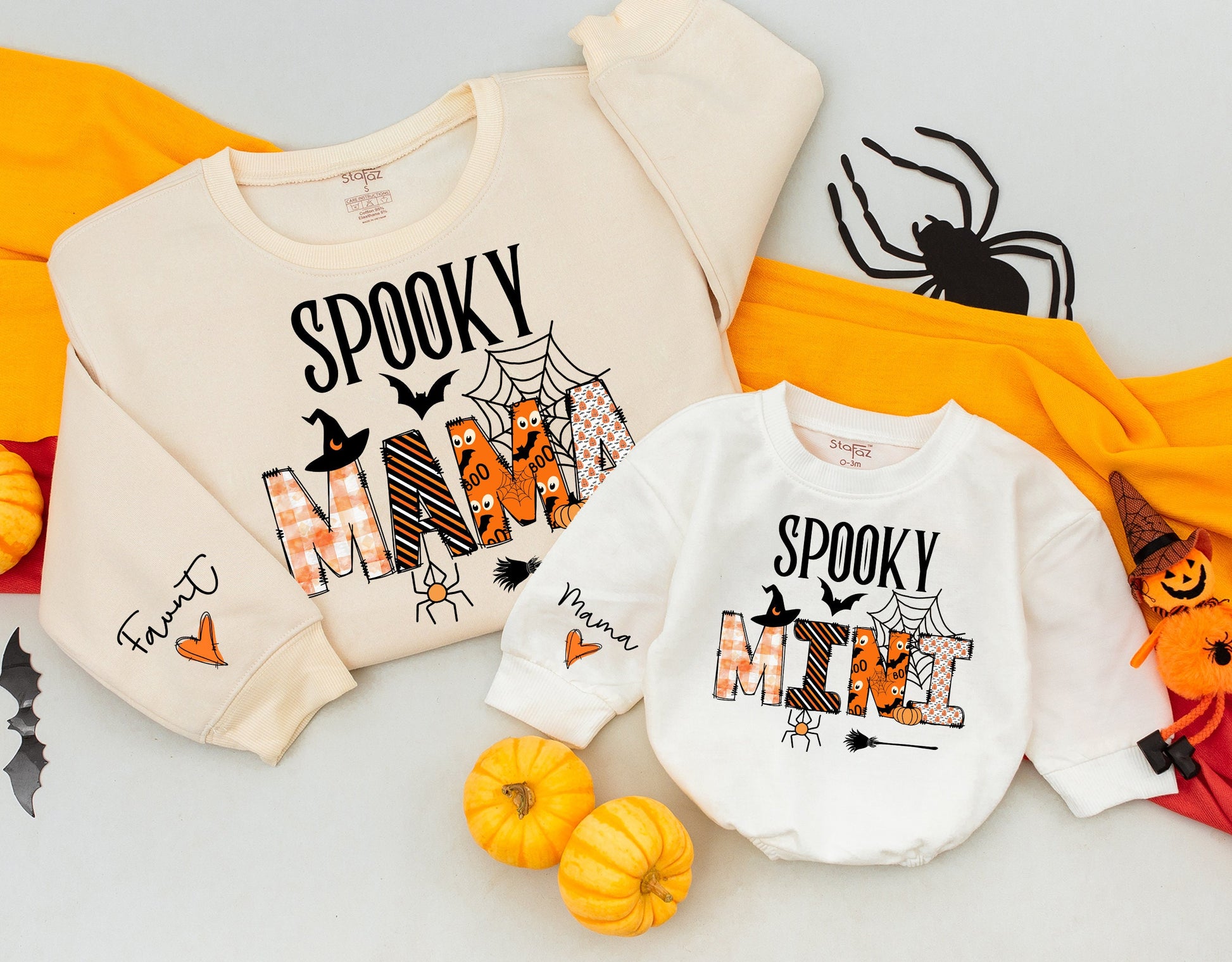 Matching Mommy & Me Spooky Halloween Sweatshirts, Retro Baby Romper