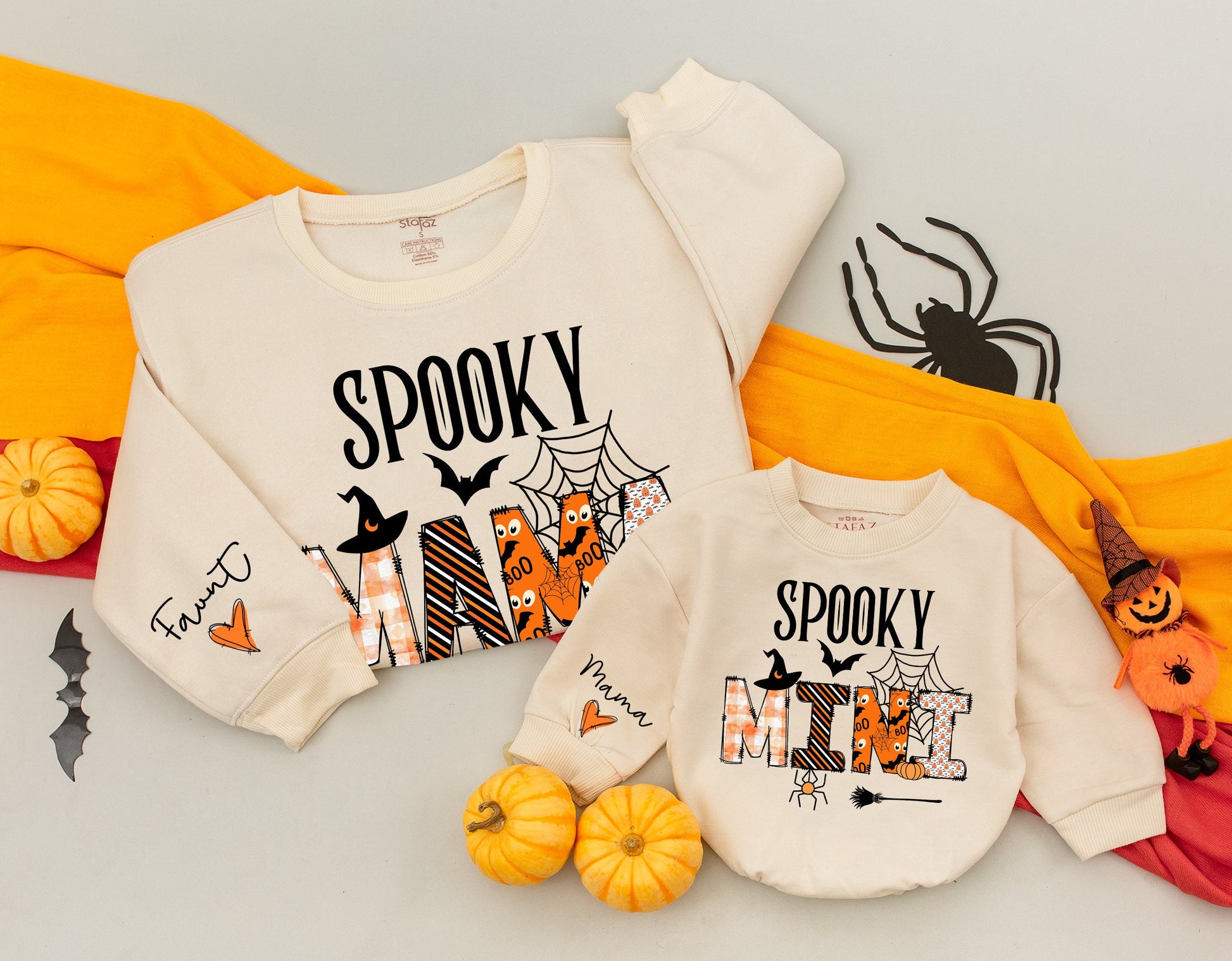 Matching Mommy & Me Spooky Halloween Sweatshirts, Retro Baby Romper