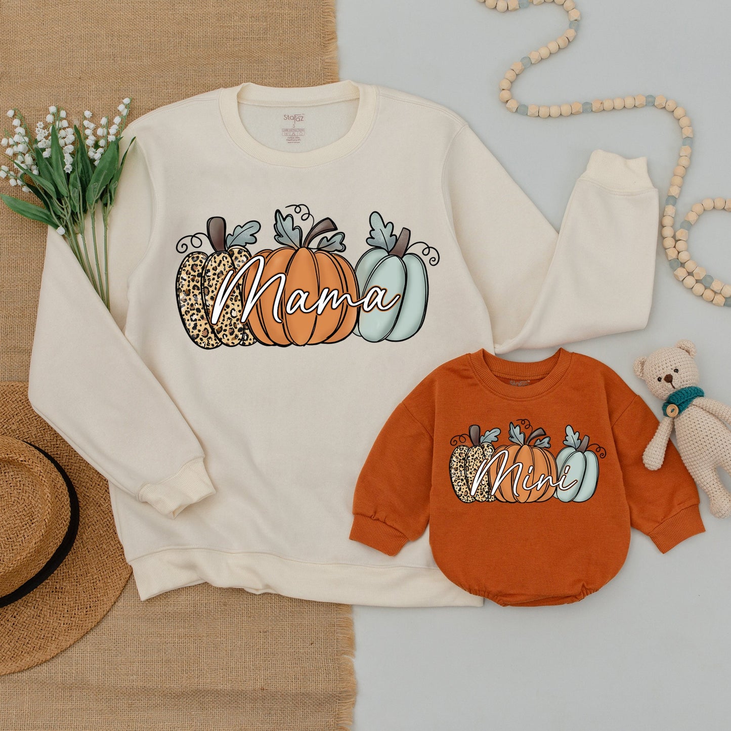 Matching Fall Pumpkin Outfits: Mama & Me Sweatshirts, Baby Bodysuit