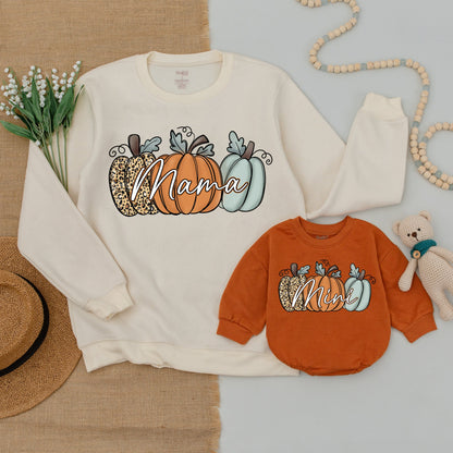 Matching Fall Pumpkin Outfits: Mama & Me Sweatshirts, Baby Bodysuit