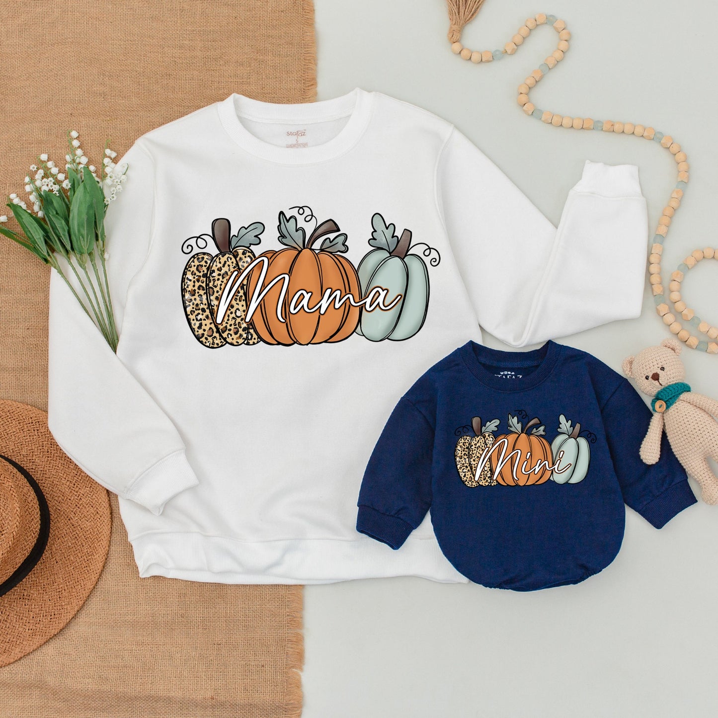 Matching Fall Pumpkin Outfits: Mama & Me Sweatshirts, Baby Bodysuit