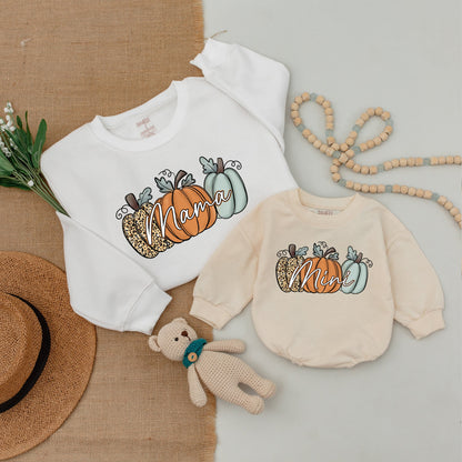 Matching Fall Pumpkin Outfits: Mama & Me Sweatshirts, Baby Bodysuit