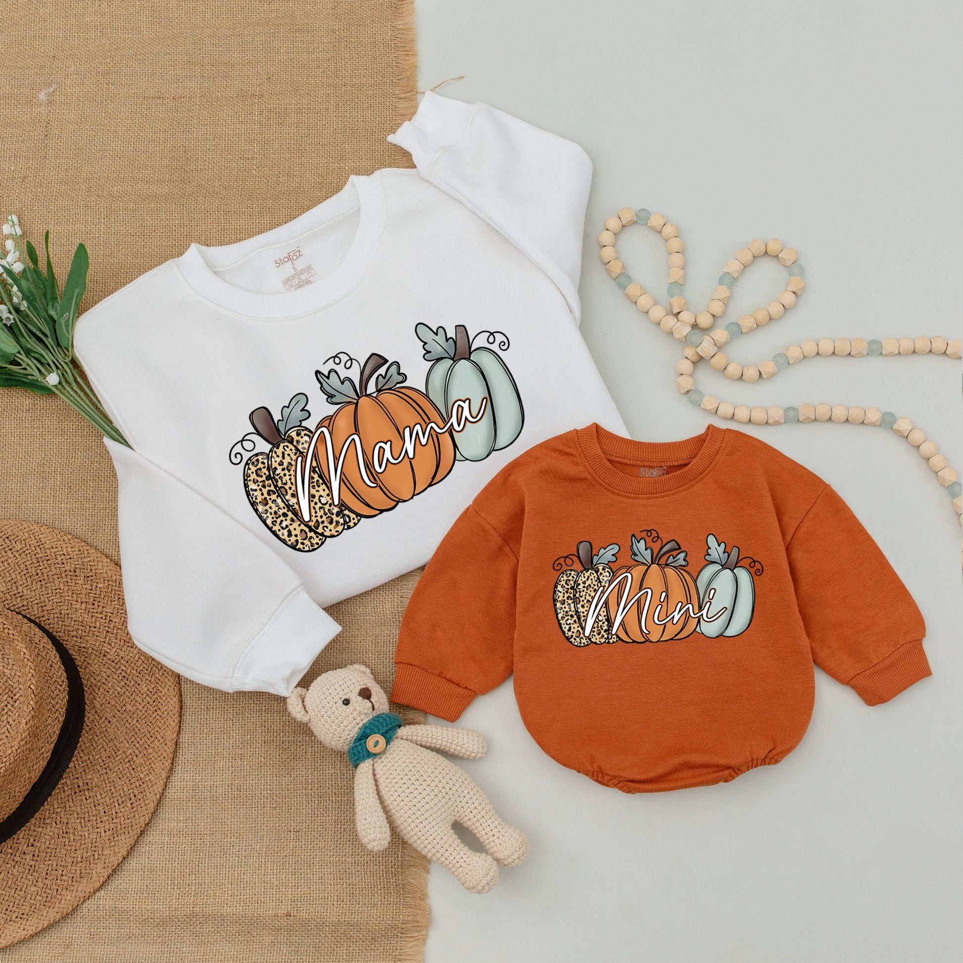 Matching Fall Pumpkin Outfits: Mama & Me Sweatshirts, Baby Bodysuit