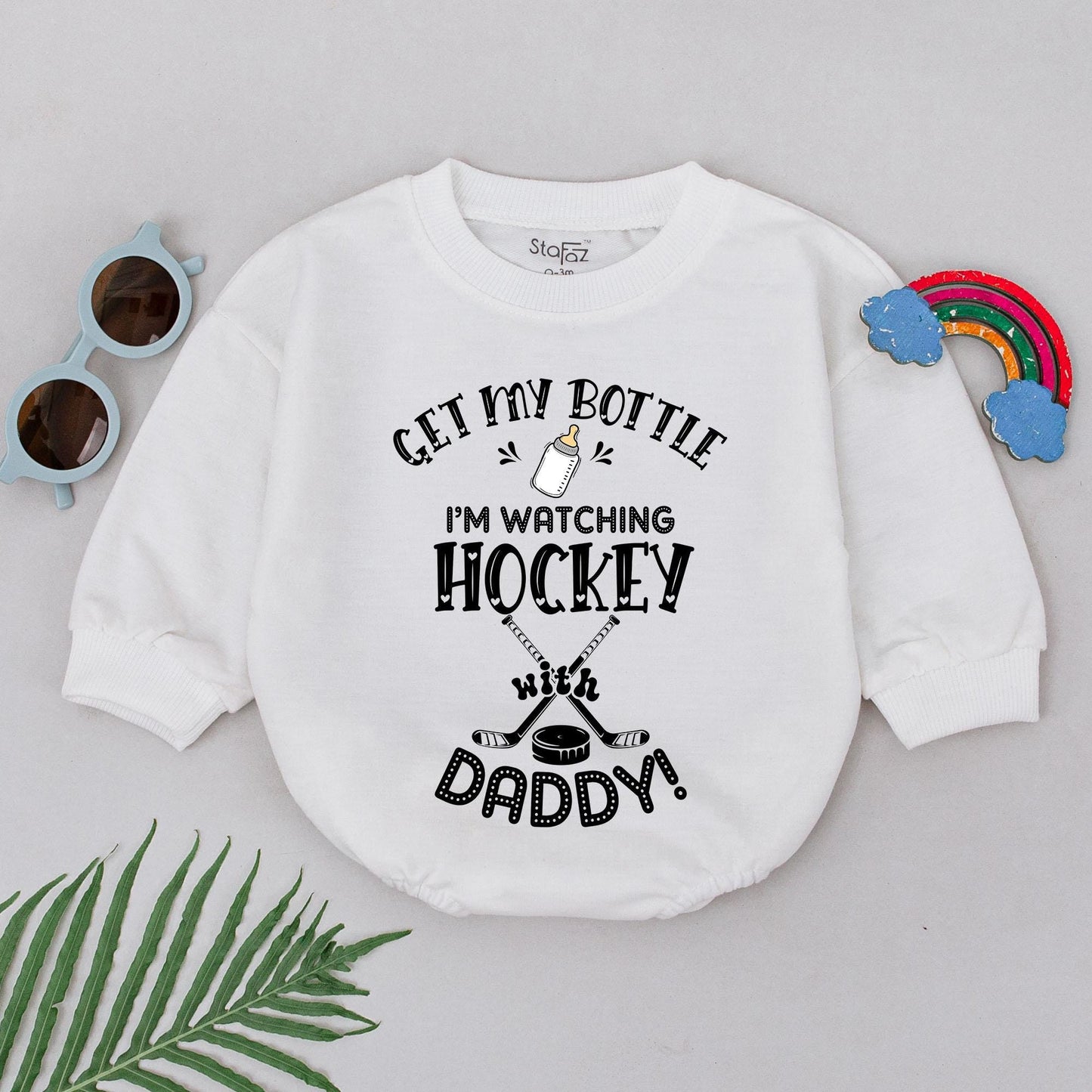 My First Hockey Game Romper for Baby, Future All Star Bodysuit, "Watching Hockey with Daddy!" Outfit, Cute Hockey Baby Clothes, Gift for Dad 138