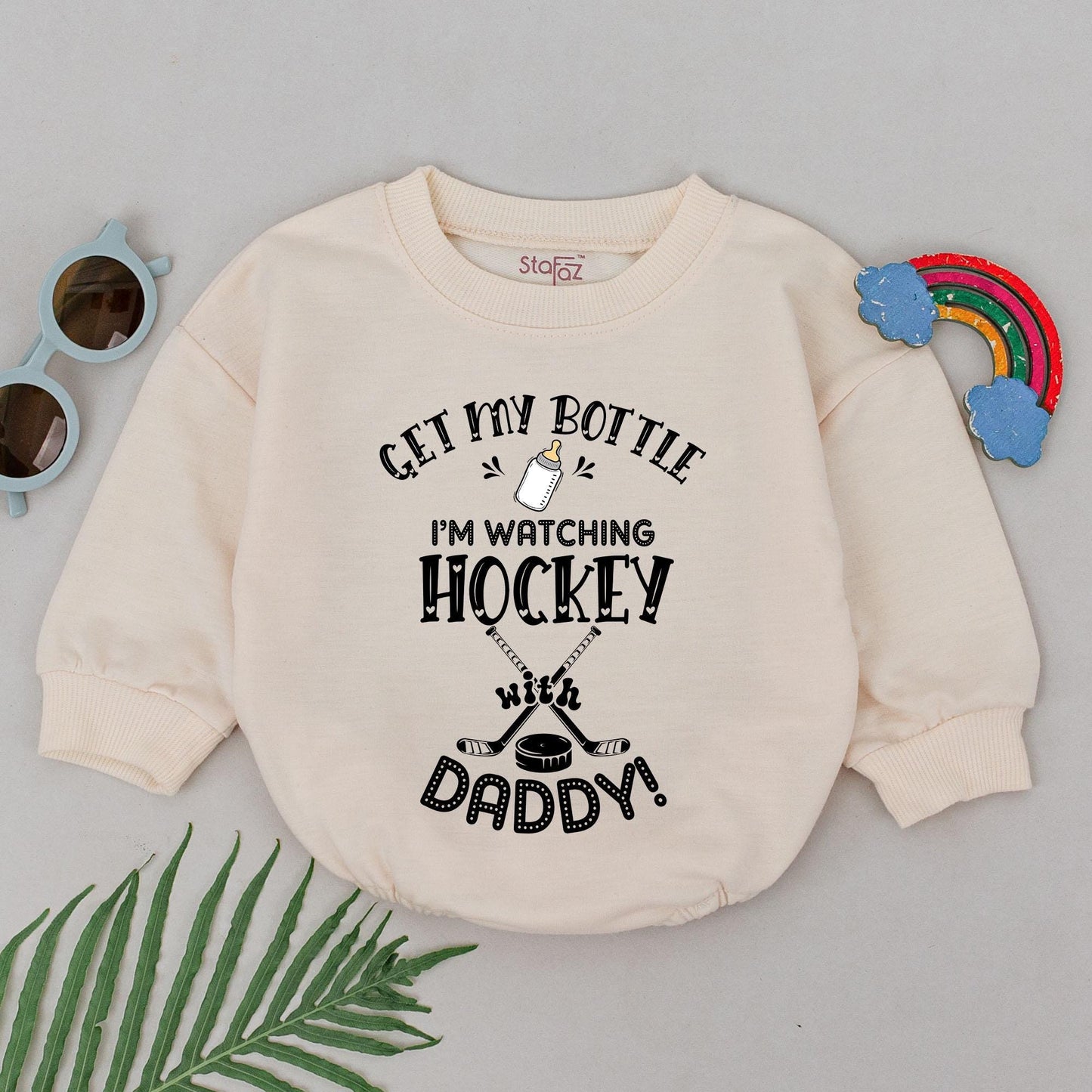 My First Hockey Game Romper for Baby, Future All Star Bodysuit, "Watching Hockey with Daddy!" Outfit, Cute Hockey Baby Clothes, Gift for Dad 138