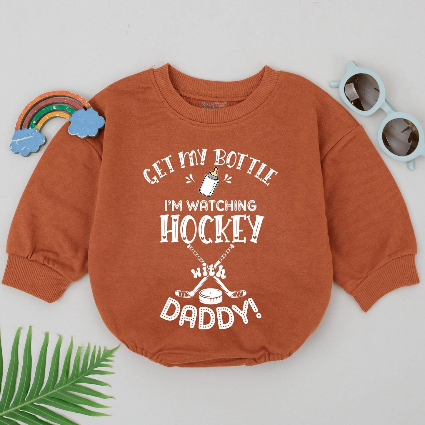 My First Hockey Game Romper for Baby, Future All Star Bodysuit, "Watching Hockey with Daddy!" Outfit, Cute Hockey Baby Clothes, Gift for Dad 138