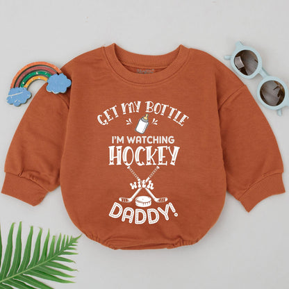 My First Hockey Game Romper for Baby, Future All Star Bodysuit, "Watching Hockey with Daddy!" Outfit, Cute Hockey Baby Clothes, Gift for Dad 138