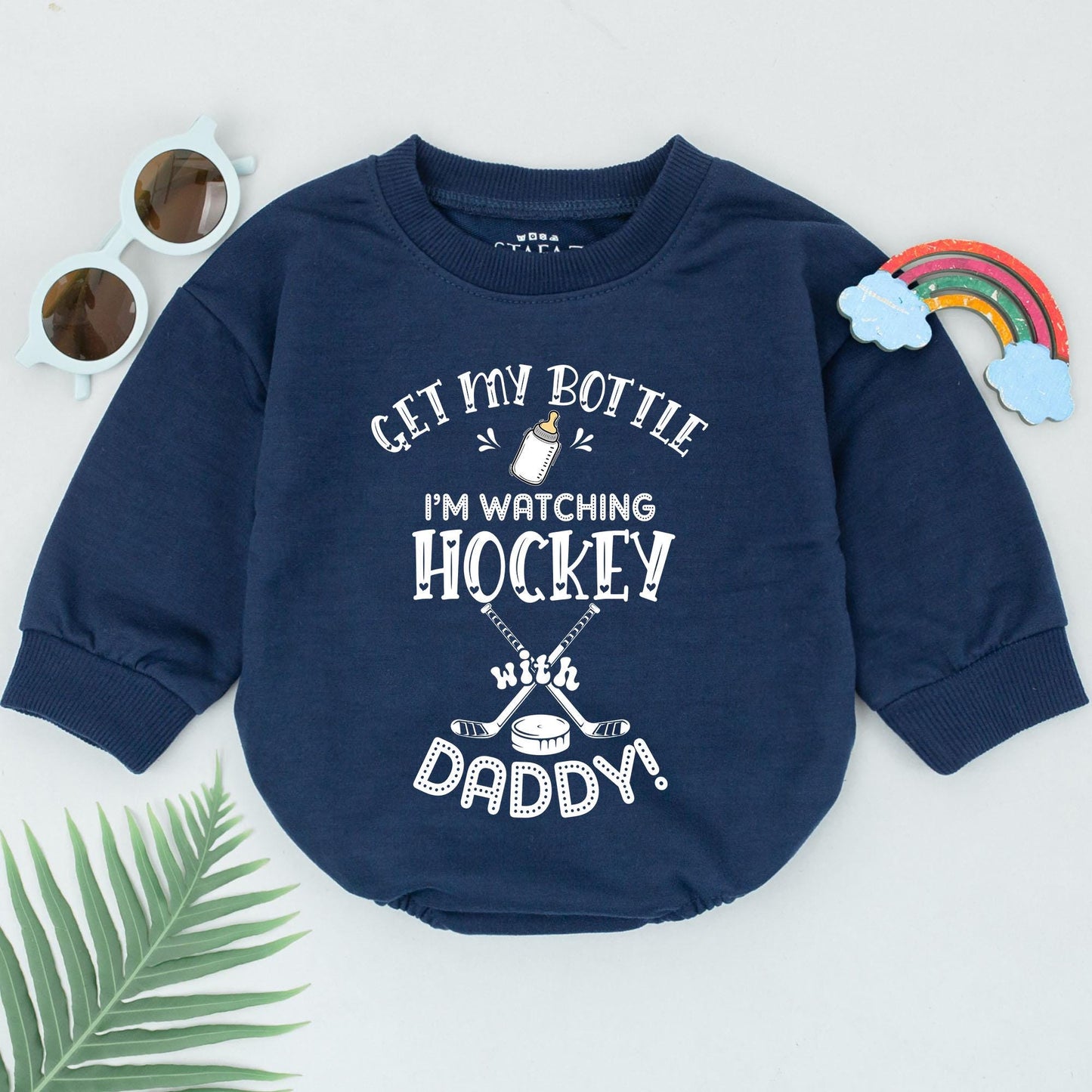 My First Hockey Game Romper for Baby, Future All Star Bodysuit, "Watching Hockey with Daddy!" Outfit, Cute Hockey Baby Clothes, Gift for Dad 138