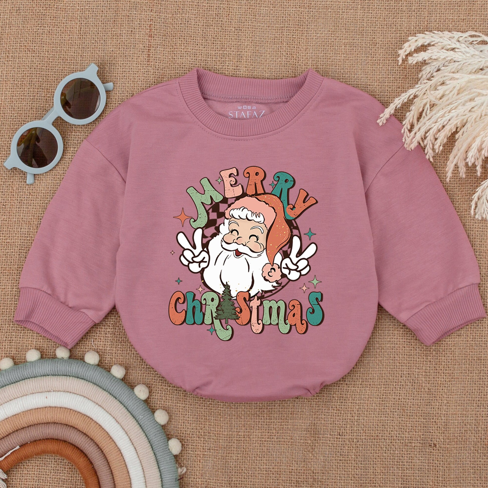 Cozy Christmas Bubble Romper, Retro Baby Outfit, Gift for Baby