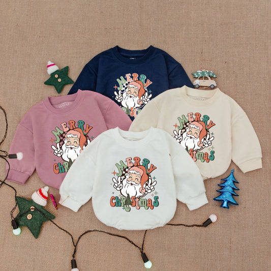 Cozy Christmas Bubble Romper, Retro Baby Outfit, Gift for Baby