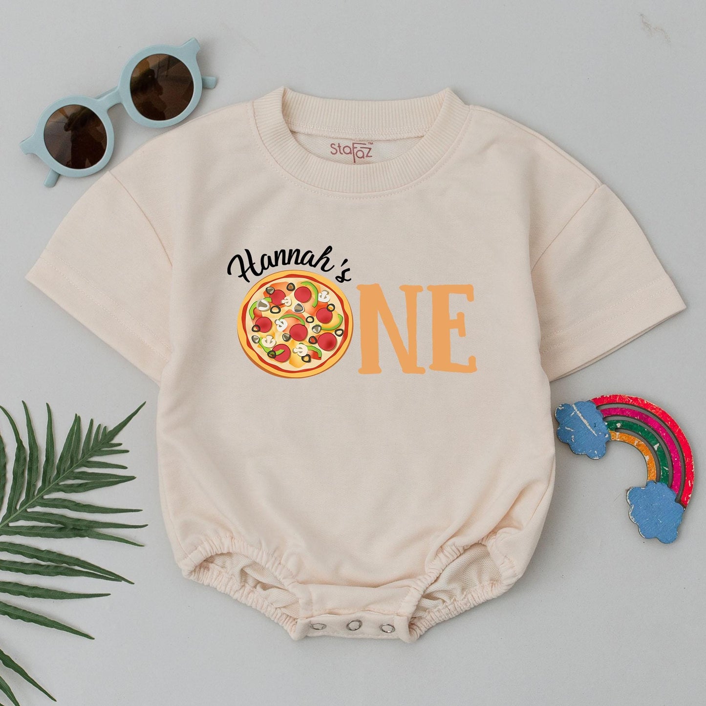 Hannah's Pizza ONE Birthday Romper Baby Girl First Birthday Outfit Pizza Party Bodysuit Cute Foodie Gift