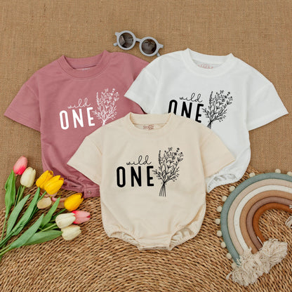 Wild One Birthday Romper Baby Girl, Wildflower Cake Smash Outfit, Daisy Newborn Bubble Romper, Short Sleeve, Boho First Birthday Outfit Clothes Gift