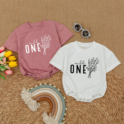 Wild One Birthday Romper Baby Girl, Wildflower Cake Smash Outfit, Daisy Newborn Bubble Romper, Short Sleeve, Boho First Birthday Outfit Clothes Gift