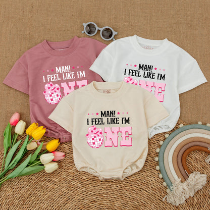 Groovy Cowgirl First Birthday Romper 'Man I Feel Like I'm One' Outfit Short Sleeve My First Rodeo Baby Clothes