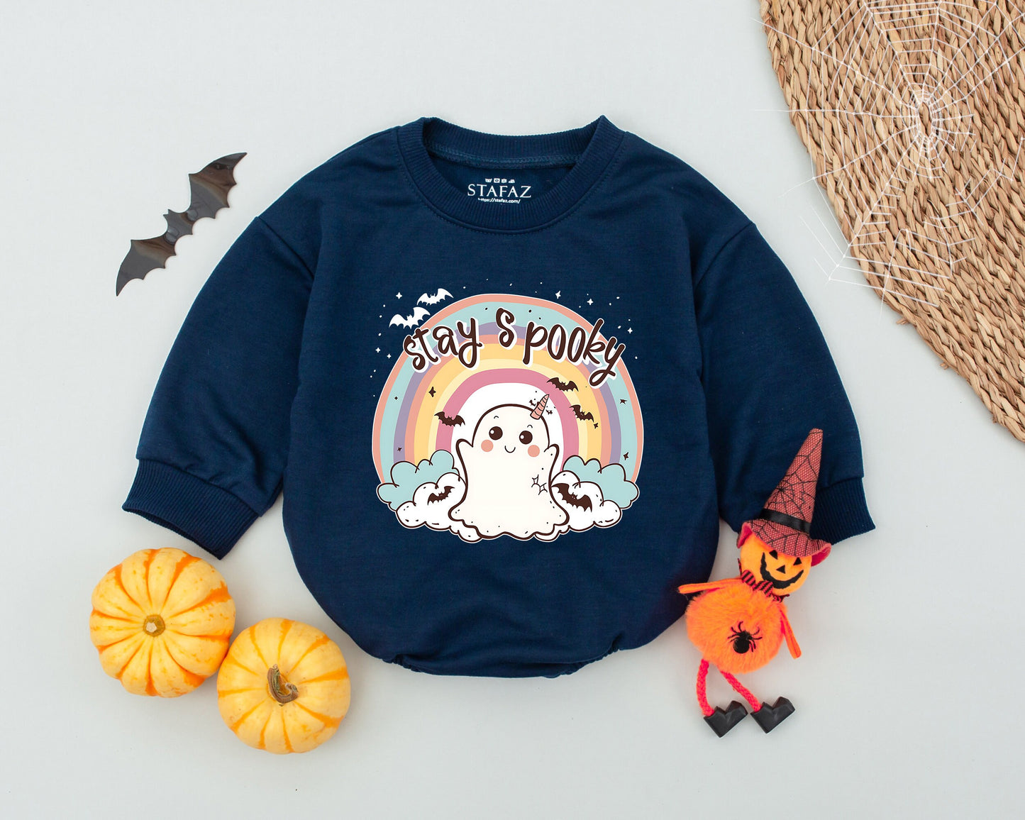 Stay Spooky Ghost Romper Pastel Rainbow Halloween Baby Outfit Cute Unicorn Horn Bodysuit Funny Boo First Halloween Costume Adorable Baby Clothes 137