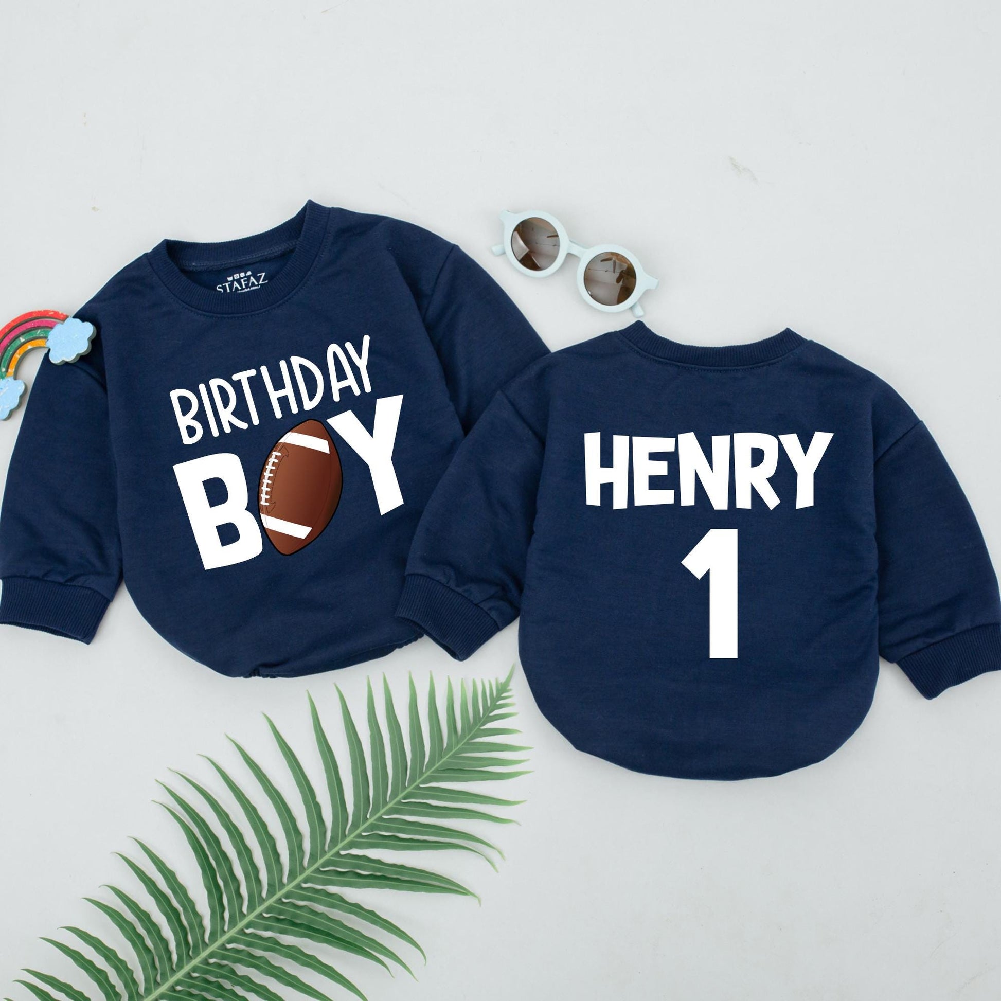 Football First Birthday Outfit for Boys - Personalized Name Romper