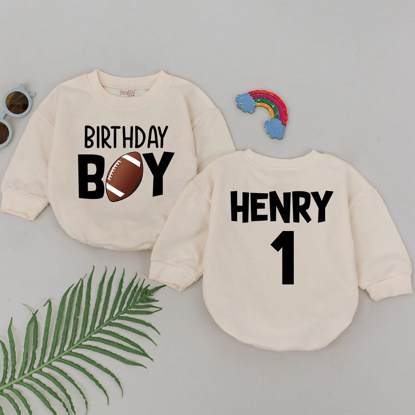 Football First Birthday Outfit for Boys - Personalized Name Romper