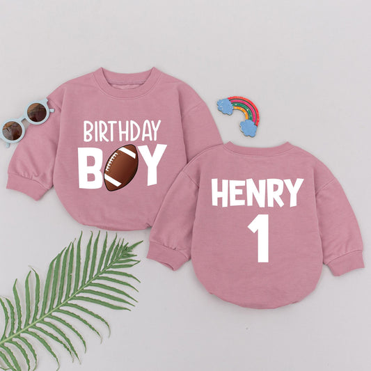 Personalized Football First Birthday Romper, Touchdown Outfit for Baby Boys, 1st Year Down Celebration, Custom Name, Soft Cotton Clothes, Photo Prop (138 chars)
