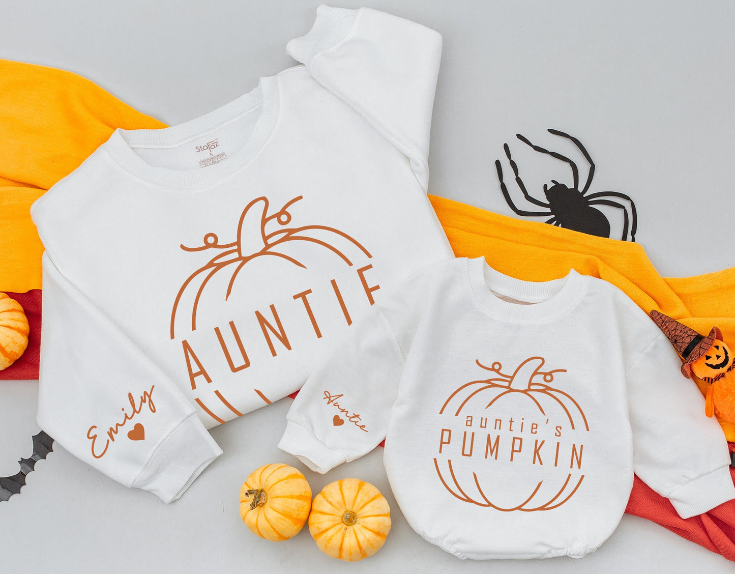 Matching Fall Auntie & Niece Sweatshirts - Cute Pumpkin Designs