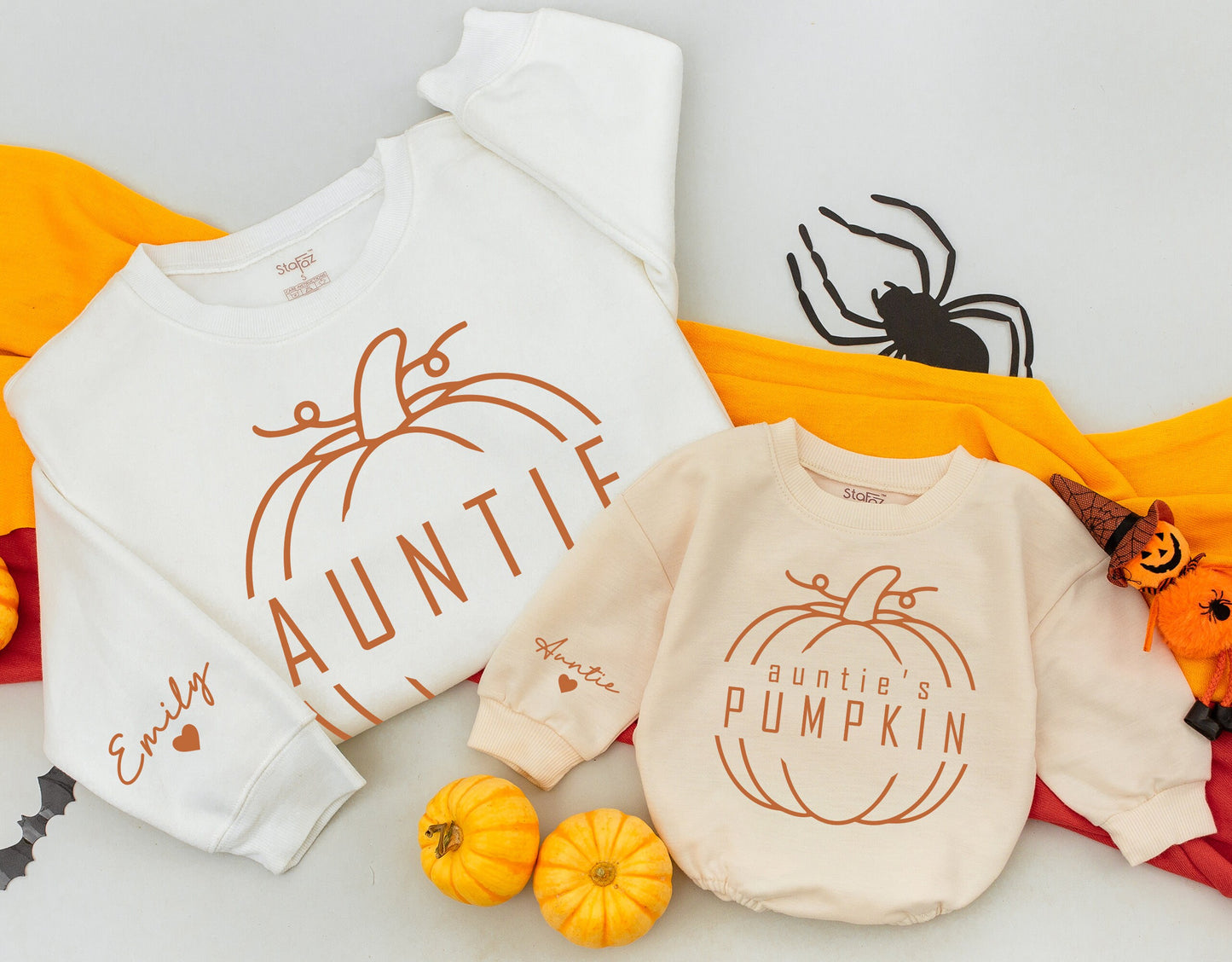 Matching Fall Auntie & Niece Sweatshirts - Cute Pumpkin Designs