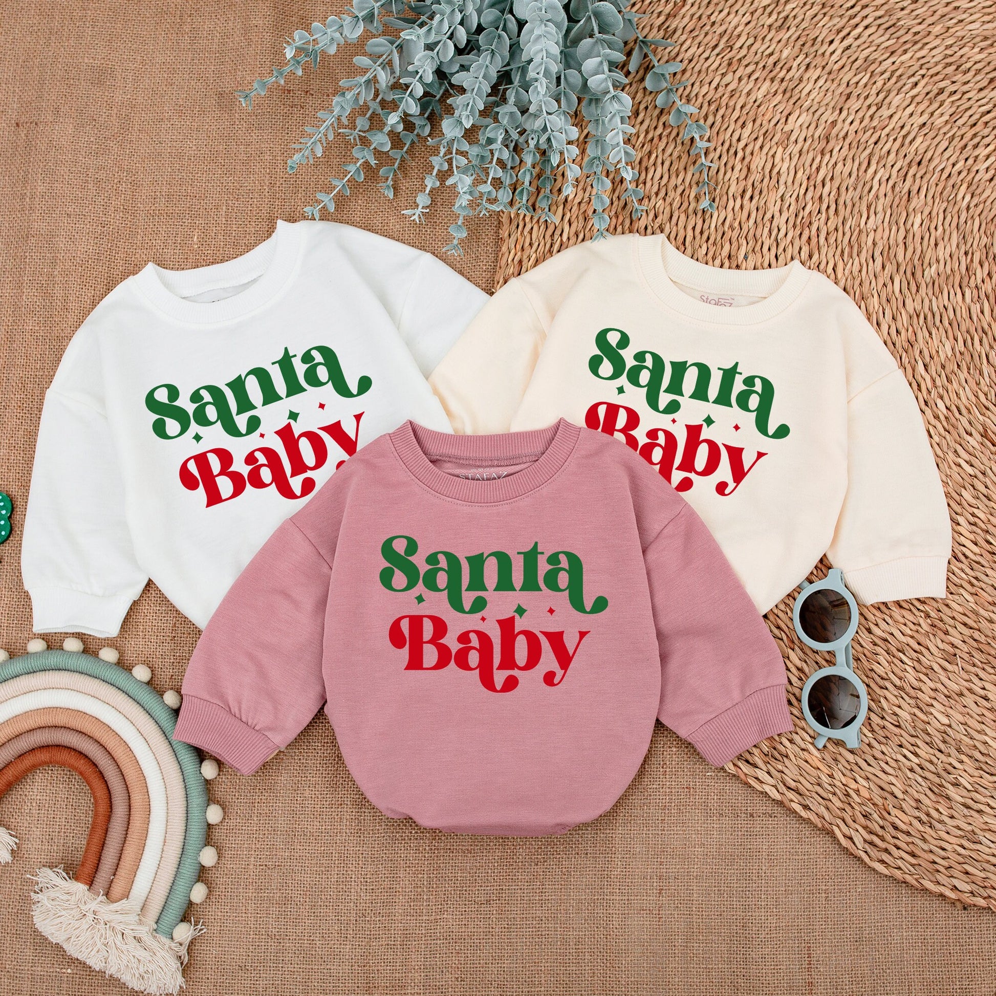 Baby's First Christmas Romper Santa & Baby Green Red Festive Holiday Outfit Newborn Bodysuit Baby Shower Gift