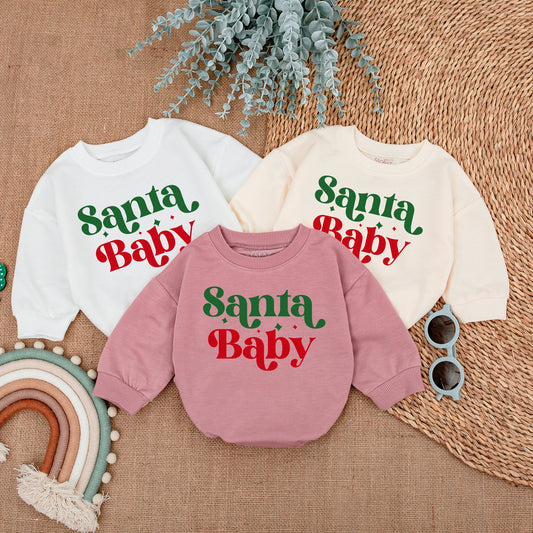 Baby's First Christmas Romper Santa & Baby Green Red Festive Holiday Outfit Newborn Bodysuit Baby Shower Gift