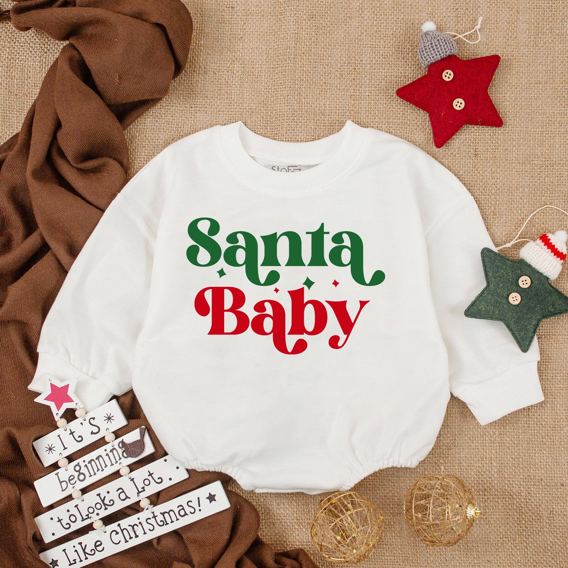 Baby's First Christmas Romper Santa & Baby Green Red Festive Holiday Outfit Newborn Bodysuit Baby Shower Gift