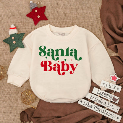 Baby's First Christmas Romper Santa & Baby Green Red Festive Holiday Outfit Newborn Bodysuit Baby Shower Gift
