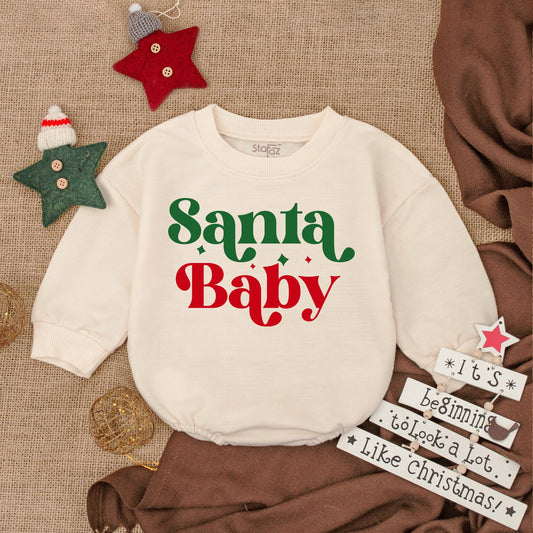 Baby's First Christmas Romper Santa & Baby Green Red Festive Holiday Outfit Newborn Bodysuit Baby Shower Gift