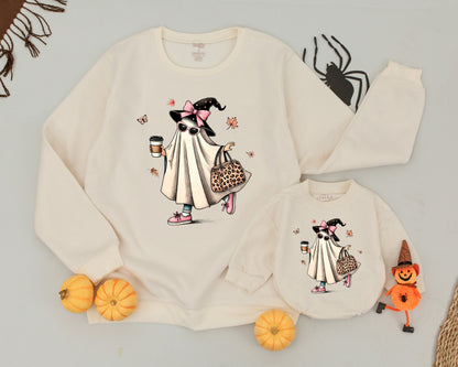 Mama and Mini Ghost Sweaters: Matching Halloween Family Outfit